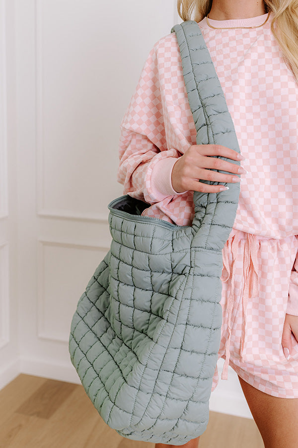 The Leda Quilted Puffer Tote in Sage