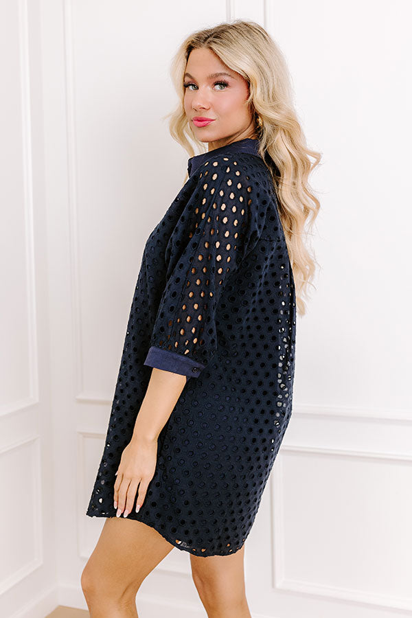 Feeling Posh Eyelet Mini Dress in Navy