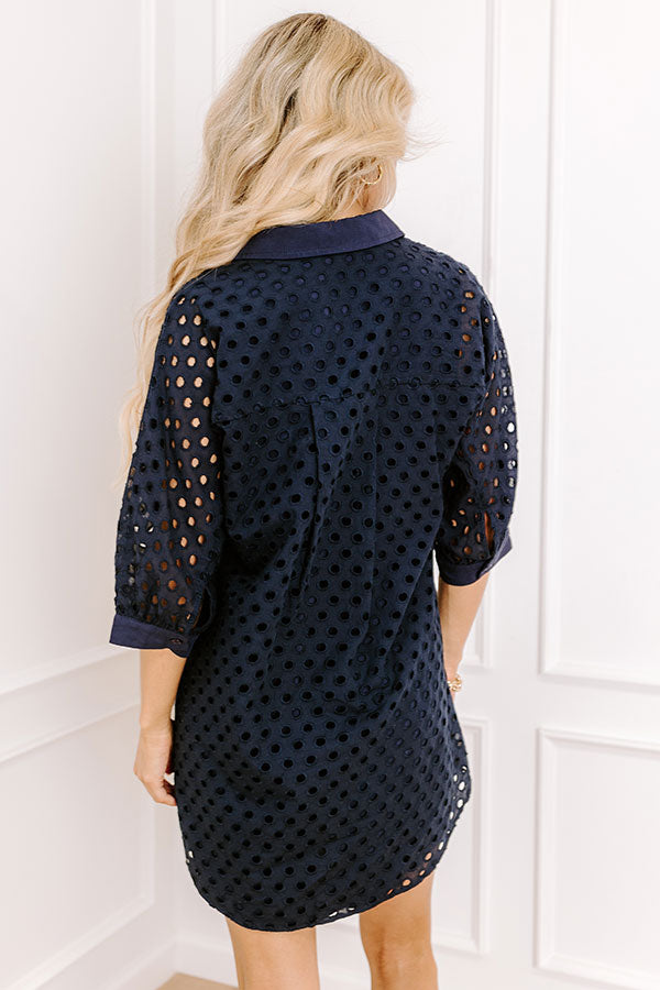 Feeling Posh Eyelet Mini Dress in Navy