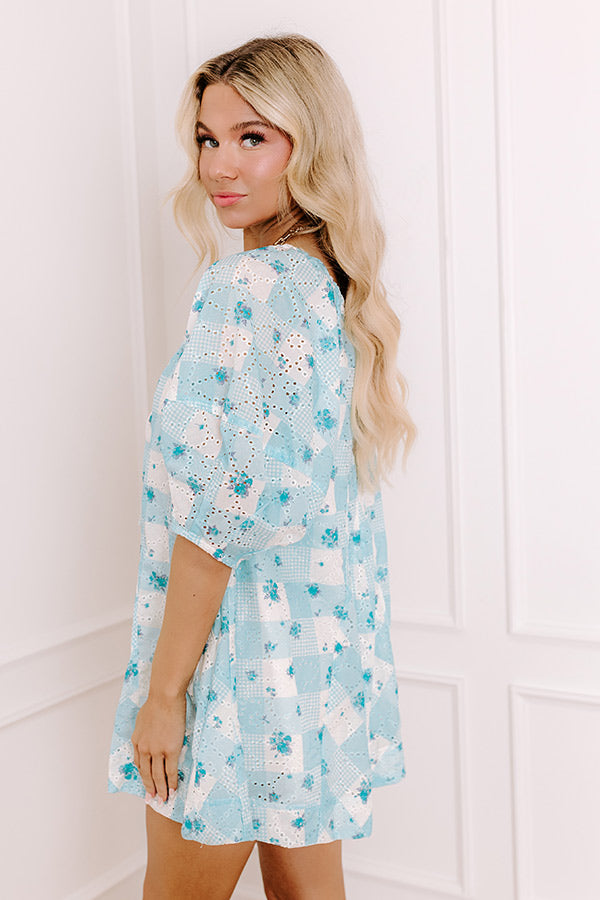 Sweetest Smile Eyelet Floral Romper in Sky Blue