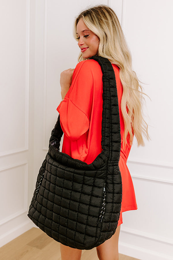 The Leda Quilted Puffer Tote in Black