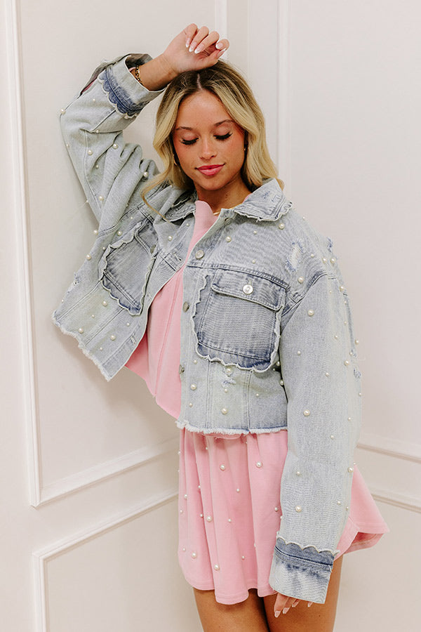 The Rachel Pearl Embellished Denim Jacket