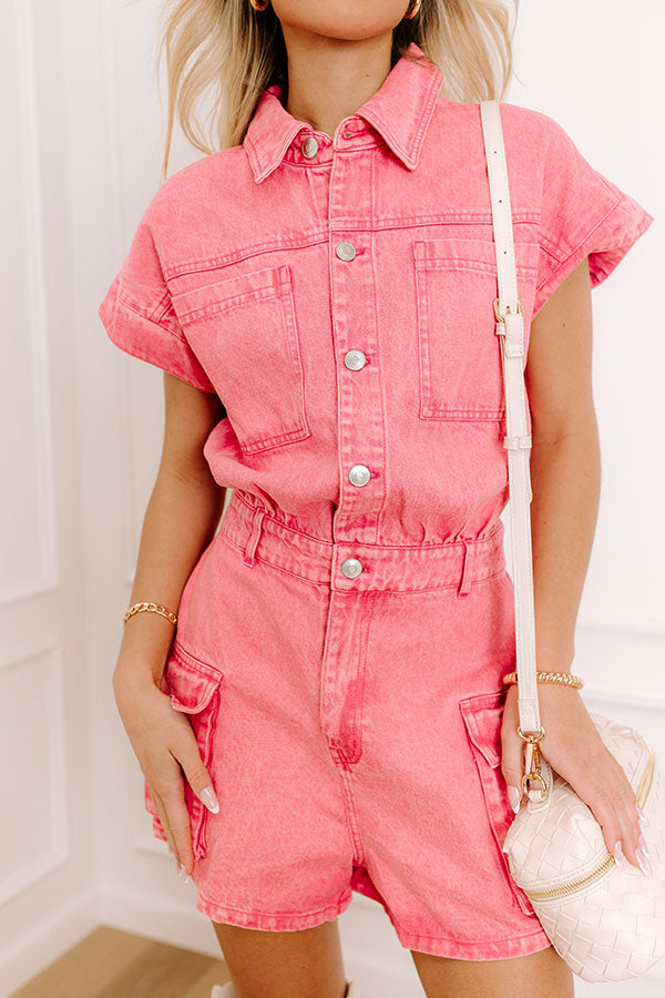 Rosé All Day Denim Romper