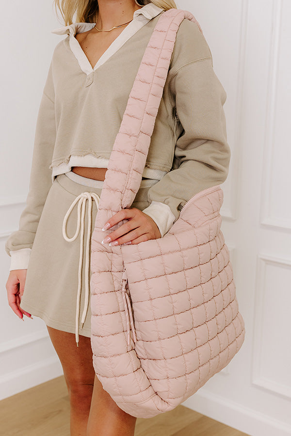 The Leda Quilted Puffer Tote in Light Pink