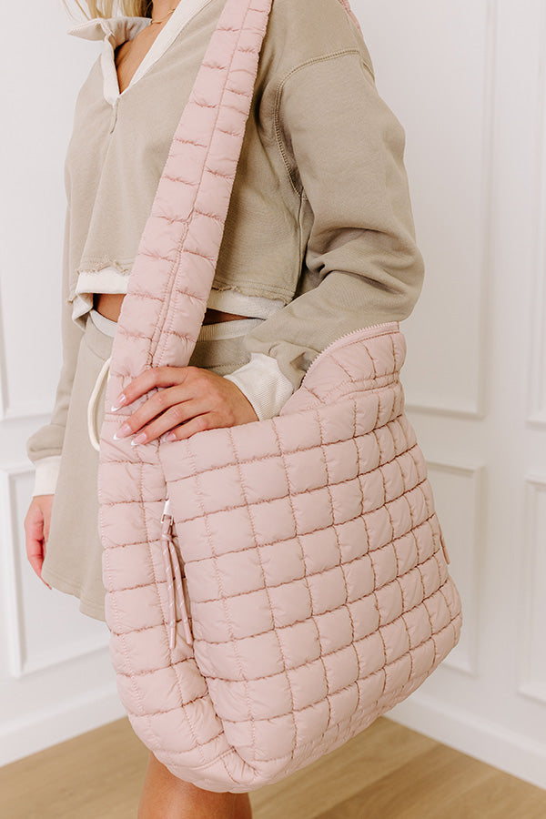 The Leda Quilted Puffer Tote in Light Pink