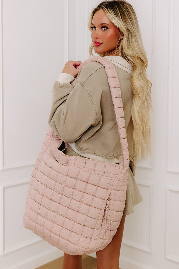 The Leda Quilted Puffer Tote in Light Pink