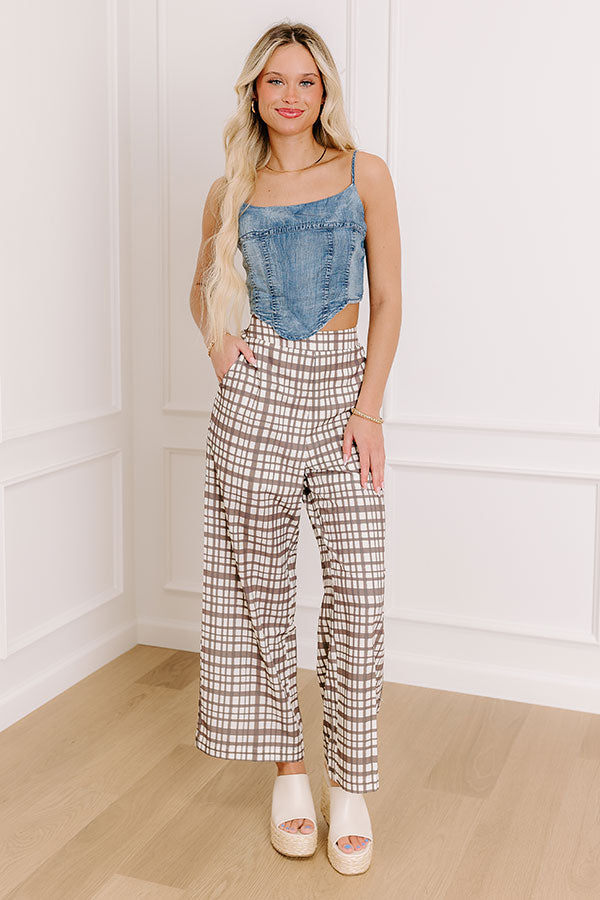 The Madison High Waist Plaid Pants in Mocha   