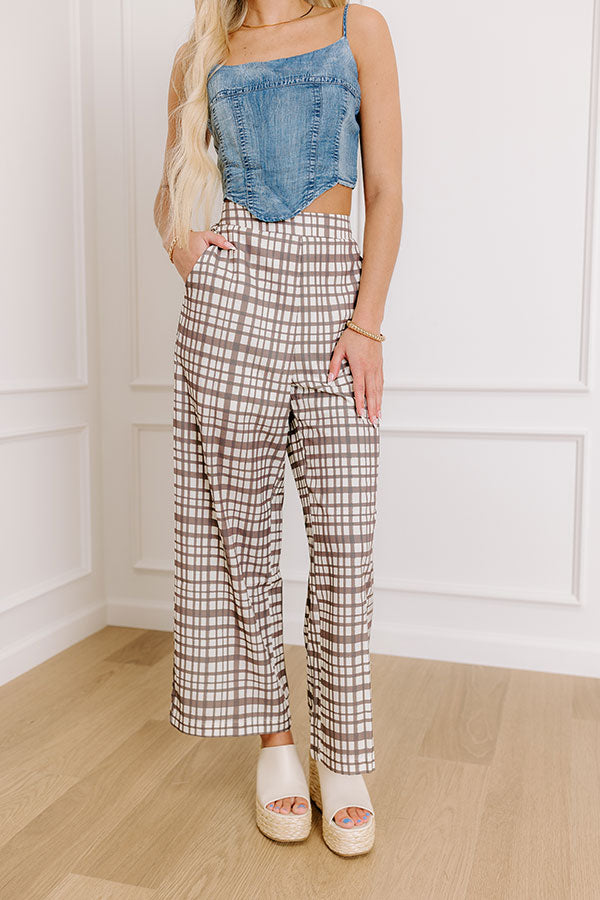 The Madison High Waist Plaid Pants in Mocha   