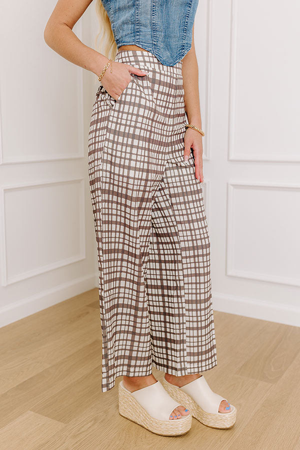 The Madison High Waist Plaid Pants in Mocha