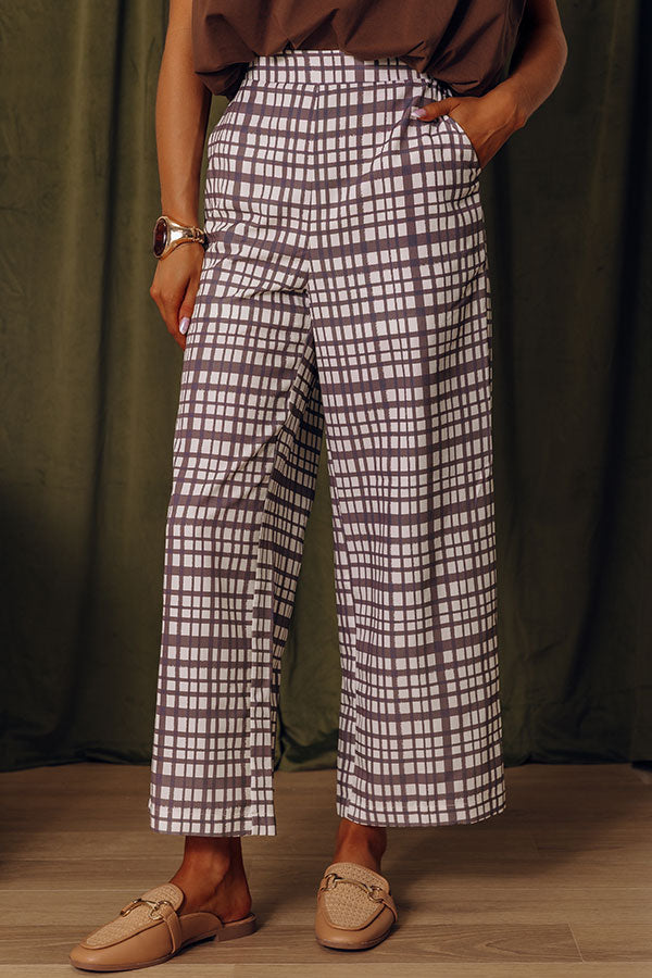 The Madison High Waist Plaid Pants in Mocha Image - 2