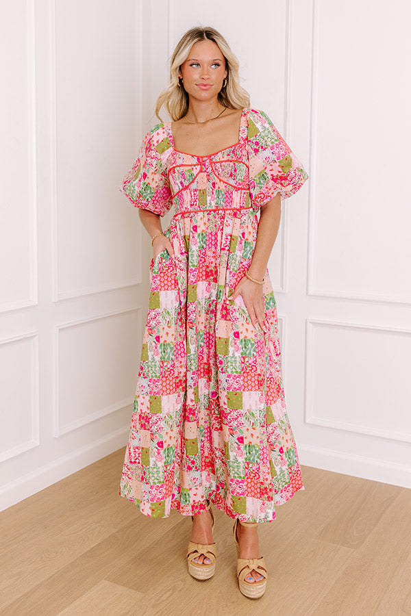 Chateau Lovely Floral Smocked Midi Dress