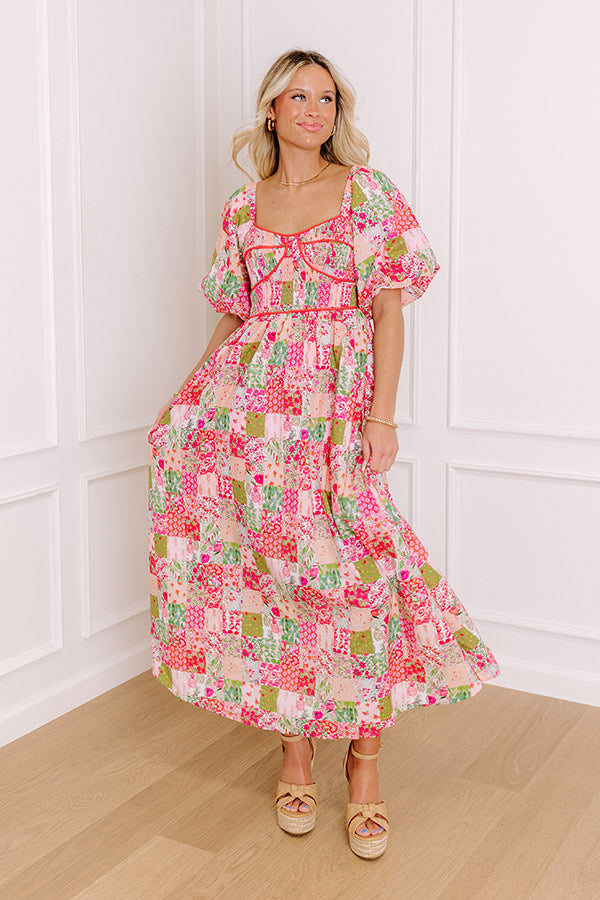 Chateau Lovely Floral Smocked Midi Dress