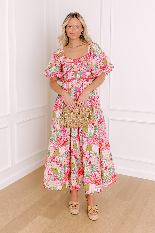 Chateau Lovely Floral Smocked Midi Dress