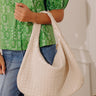 Victoria Faux Leather Woven Tote in Cream Image - 1