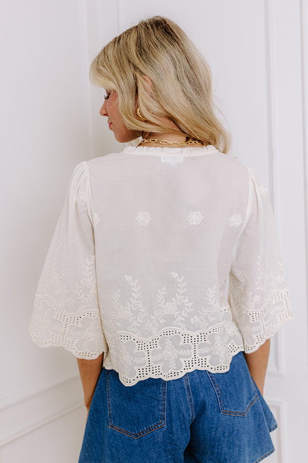 Boho Charm Embroidered Front Tie Top