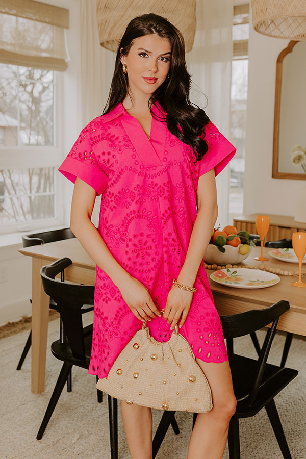 Smiles And Sorbet Eyelet Mini Dress in Hot Pink