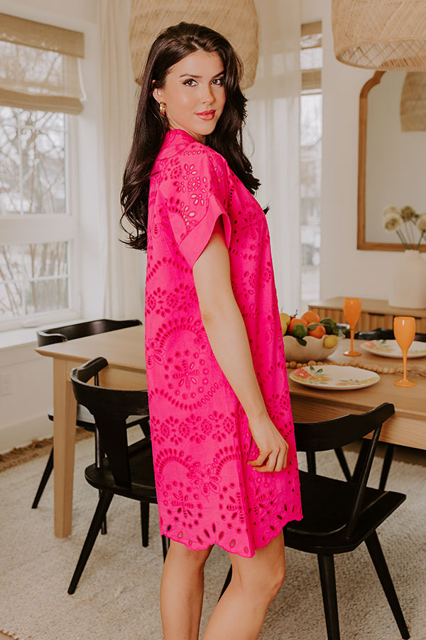 Smiles And Sorbet Eyelet Mini Dress in Hot Pink