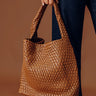 Johanna Large Woven Vegan Leather Shoulder Bag in Brown Image - 1