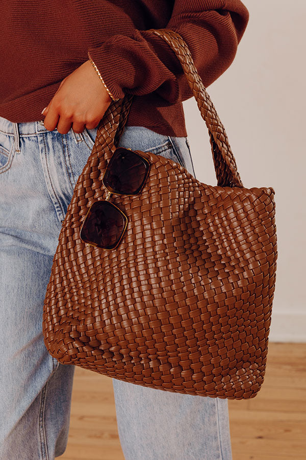 Johanna Large Woven Vegan Leather Shoulder Bag in Brown Image - 1