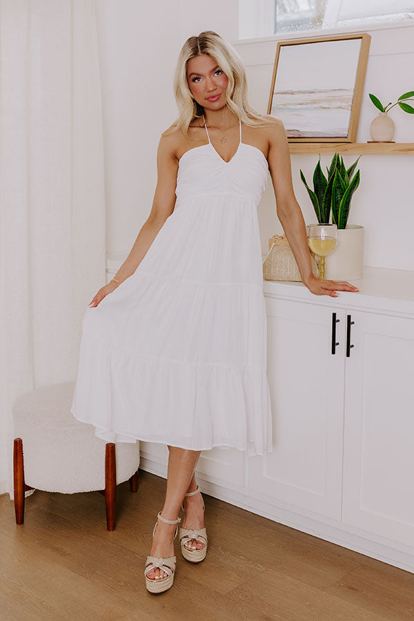 Coastal Views Halter Midi Dress in White   