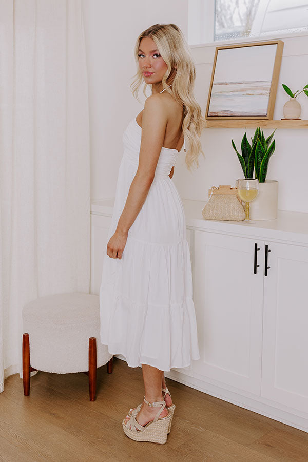 Coastal Views Halter Midi Dress in White   