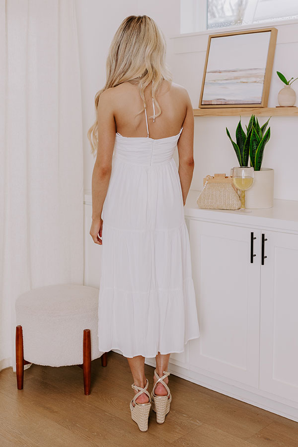 Coastal Views Halter Midi Dress in White   