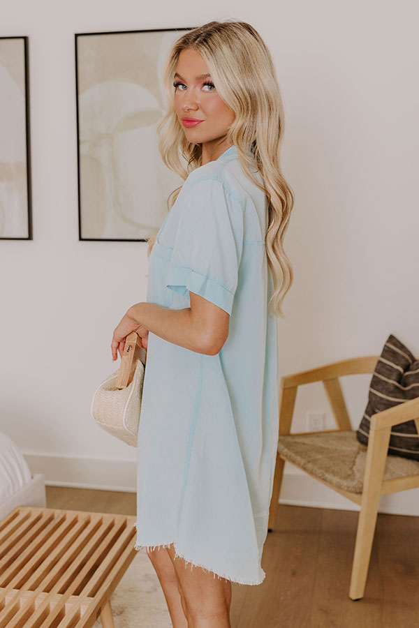 Backyard BBQ Chambray Mini Dress in Sky Blue Backyard BBQ Chambray Mini Dress in Sky Blue
