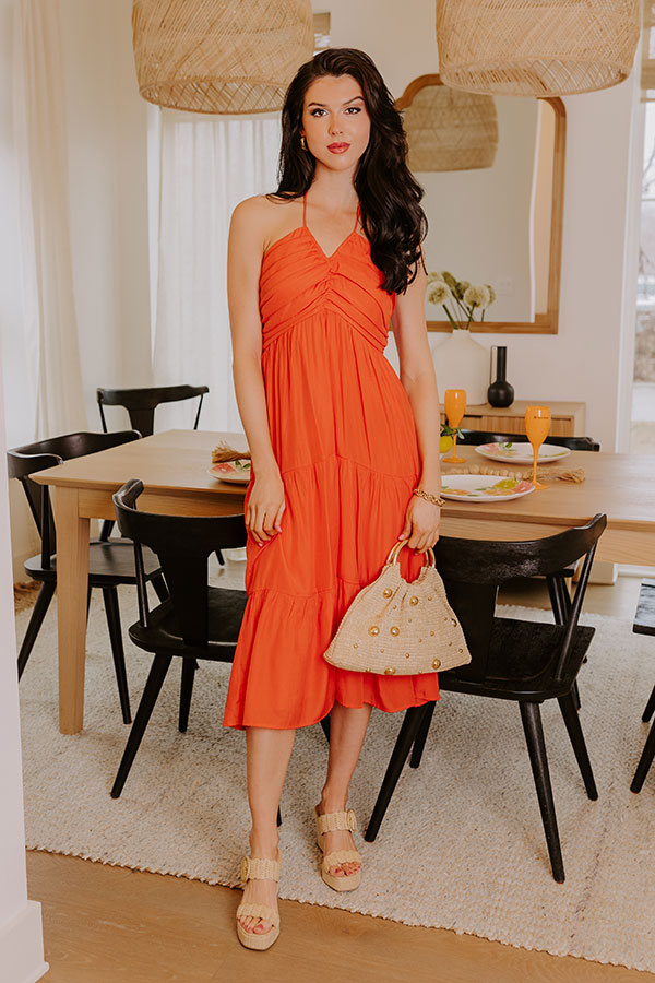 Coastal Views Halter Midi Dress in Tangerine