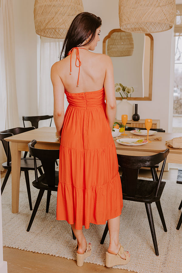 Coastal Views Halter Midi Dress in Tangerine