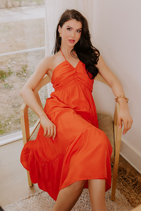 orange halter midi dress Red Dress | Orange Linen Blend Halter Midi Dress