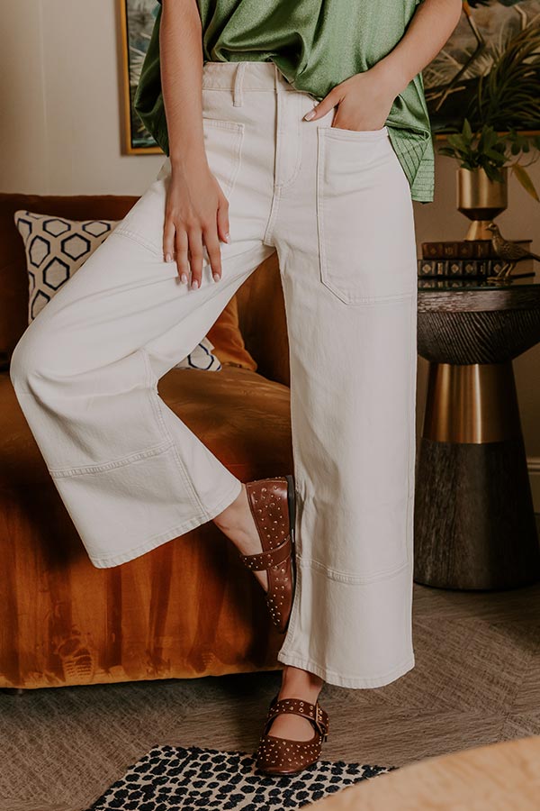 The Maeve High Waist Wide Leg Crop Jean in Cream Image - 2