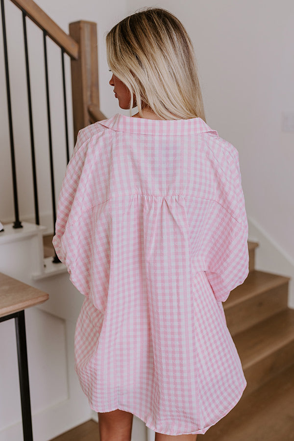 Picnic At The Park Oversized Gingham Button Up in Pink