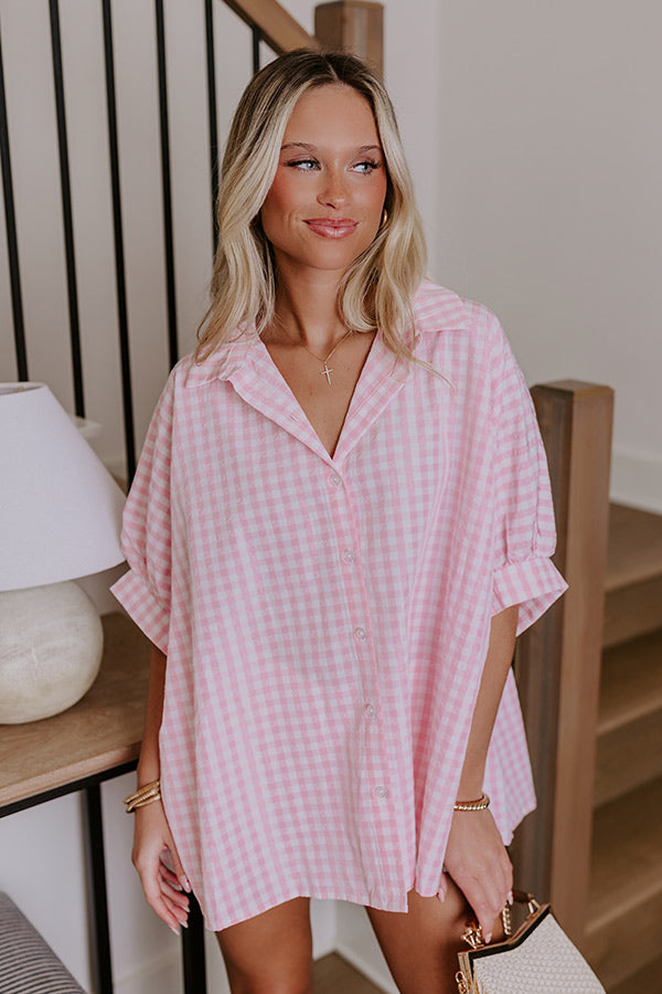 Picnic At The Park Oversized Gingham Button Up in Pink