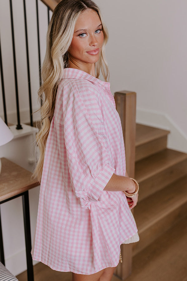 Picnic At The Park Oversized Gingham Button Up in Pink   