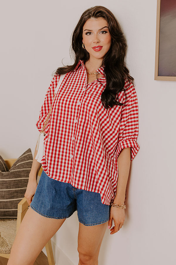 Picnic At The Park Oversized Gingham Button Up in Red