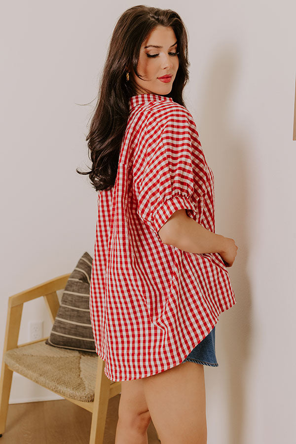 Picnic At The Park Oversized Gingham Button Up in Red