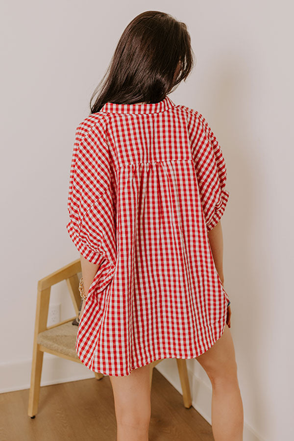 Picnic At The Park Oversized Gingham Button Up in Red