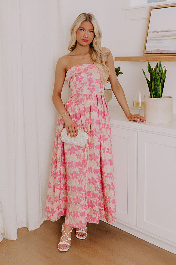 Garden Serenade Floral Jacquard Midi Dress S / Pink Garden Serenade Floral Jacquard Midi Dress S / Pink