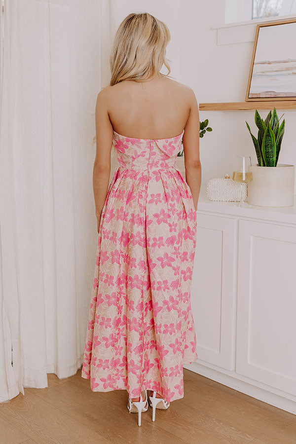 Garden Serenade Floral Jacquard Midi Dress S / Pink Garden Serenade Floral Jacquard Midi Dress S / Pink
