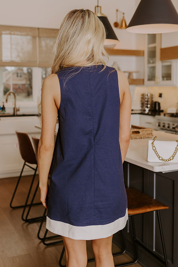 Mykonos Cruise Linen-Blend Mini Dress in Navy