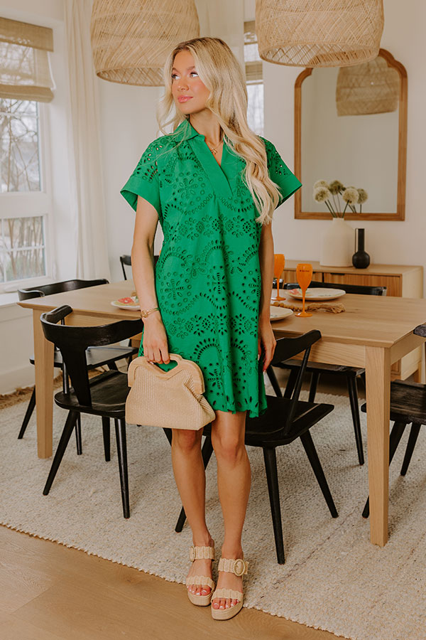 Smiles And Sorbet Eyelet Mini Dress in Kelly Green