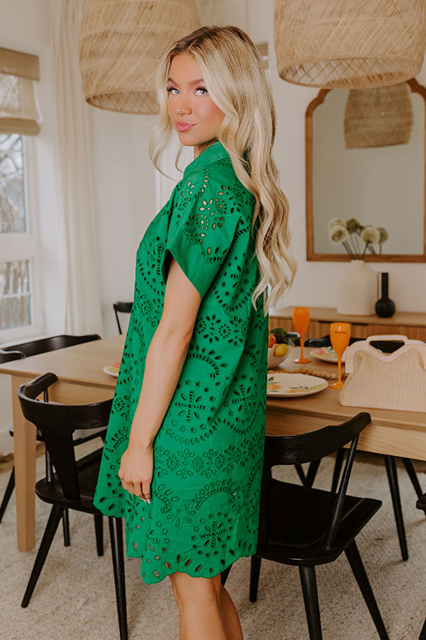 Smiles And Sorbet Eyelet Mini Dress in Kelly Green