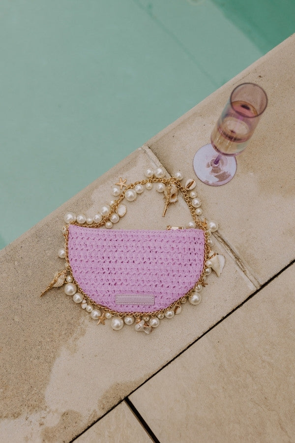 Isla Straw Woven Top Handle Bag in Lavender