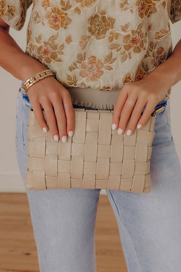 Mimie Vegan Leather Woven Crossbody Bag in Beige Image - 1
