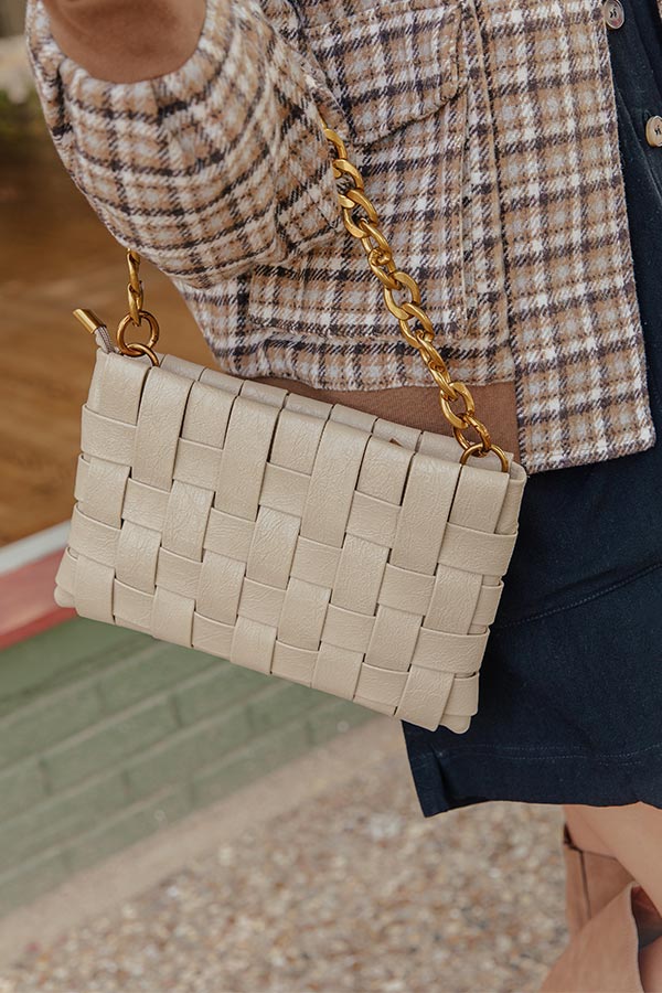 Mimie Vegan Leather Woven Crossbody Bag in Beige Image - 1
