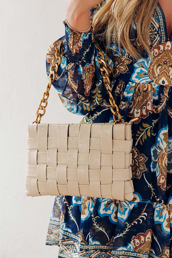 Mimie Vegan Leather Woven Crossbody Bag in Beige