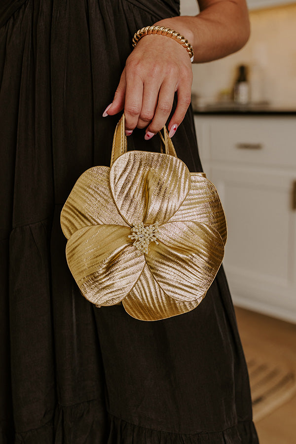 Monroe Flower Vegan Leather Top Handle Bag in Gold