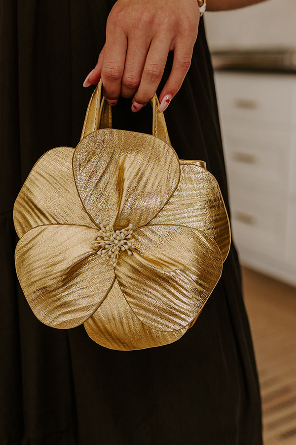 Monroe Flower Vegan Leather Top Handle Bag in Gold