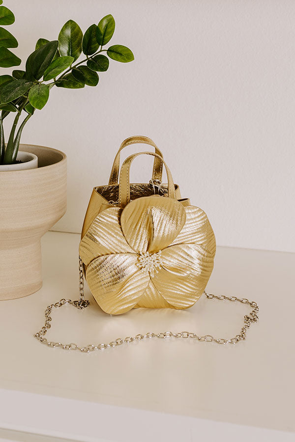 Monroe Flower Vegan Leather Top Handle Bag in Gold