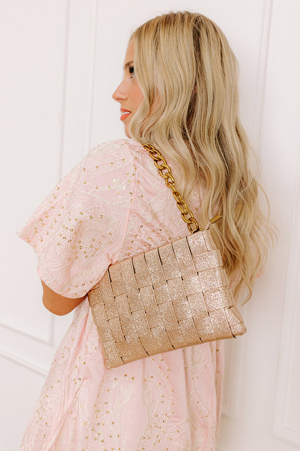 Mimie Vegan Leather Woven Crossbody Bag in Rose Gold